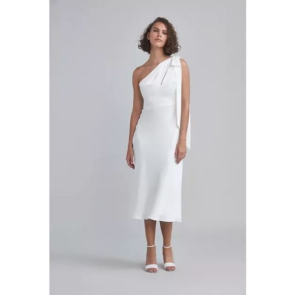 Amsale Bow Trim One Shoulder Dress US 6 $495